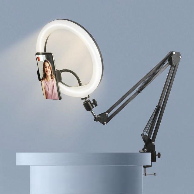 TEMU LAQIUIUE 10-Inch Ringlicht met Verstelbare Telefoonhouder, USB-Clip-On voor Smartphones/Tablets, Dimbaar 3-Kleurig (//), voor / Apparaten