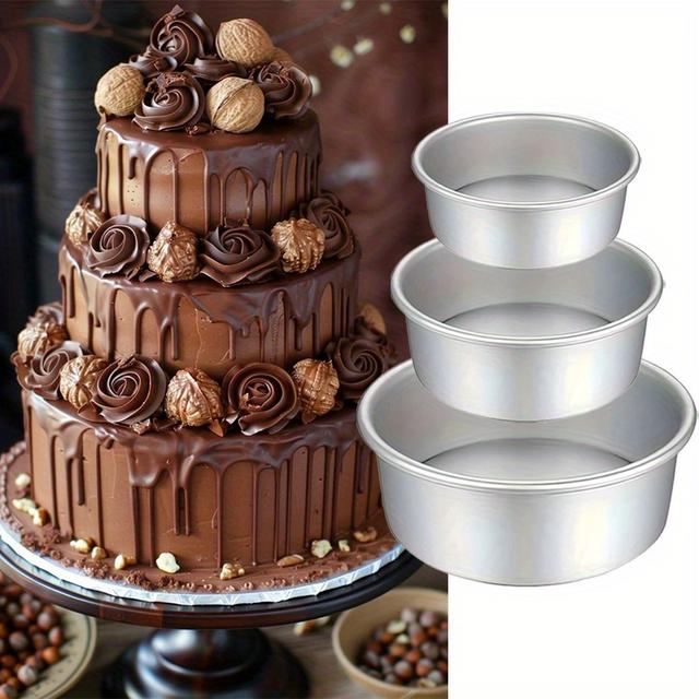 TEMU 3er-Set Kuchenformen 4/6/8 Zoll Runde Aluminium mit Festem Boden - Antihaft, Leichtes Entformen, Unverzichtbares Küchenwerkzeug für Valentinstag und Muttertag