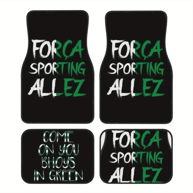 TEMU 4pcs Sporting Cp Car Floor Mats, Durable, Fit For Cars, Ideal Gift, Vehicle Interior Mats, Design, Durable Mats, Car Mats