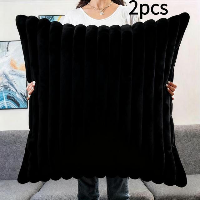 TEMU Multi-pack Oversized Grey & Brown Striped Fur Pillow Covers - Luxurious Plush Cases With Zipper Closure, 65x65cm & 80x80cm, Soft Bed Sofa Bedspread, Neutral Tones (insert Not Included)