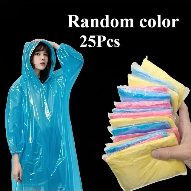 TEMU 25 impermeables de un solo uso | Ligeros, plegables, hechos de PVC, transpirables, ideales para eventos al aire libre, colores vibrantes, con una bolsa de almacenamiento portátil