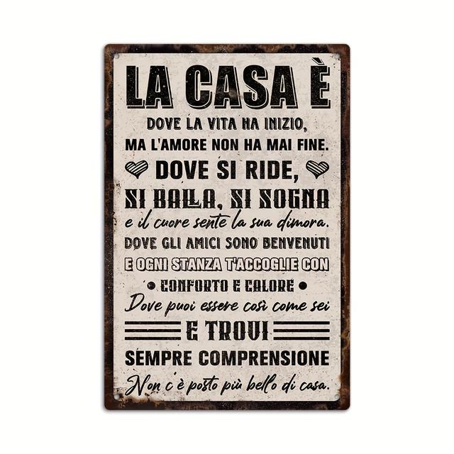 TEMU [2d Flat] 1pc Of Putuo Decorative Vintage Italian Metal Tin Logo "la Casa E"-country Home And Farmhouse Wall Art With Warm Quotes, Living Room Decoration Or As Intimate Gift, Home Decoration