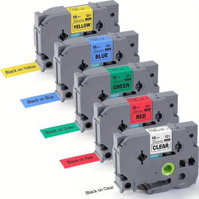 TEMU 5-pack 18mm Laminated Label Tapes Compatible With Brother Label Tape – Tz141/441/541/641/741 – Clear, Red, Blue, Yellow, Green – Compatible With Pt-, Pt- & More