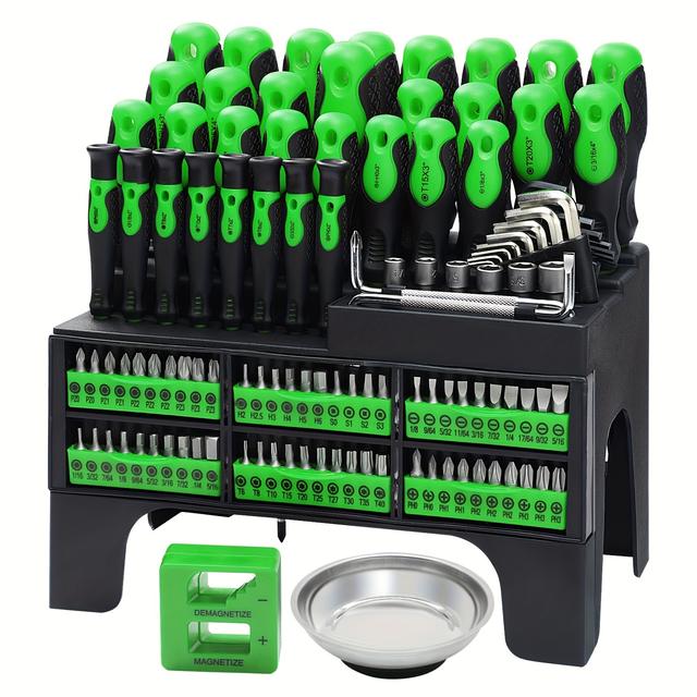 TEMU 118pcs Magnetic Screwdriver Set With Torx Heads & Durable Plastic Storage Rack For Diy Home Repairs And Crafts
