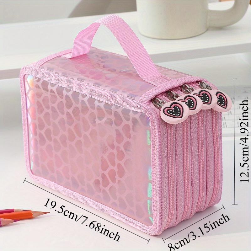 TEMU 1pc Pink Korean Love Zipper Stationery Bag | Four-layer Design Multifunctional Storage Pencil Case | Fashionable Stationery Organizer Bag | Valentine's Day/christmas Gift