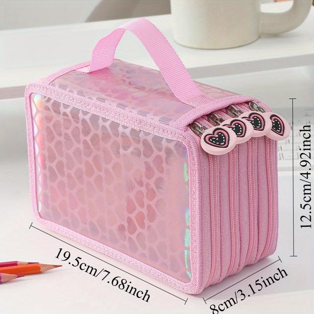 TEMU 1pc Pink Korean Love Zipper Stationery Bag | Four-layer Design Multifunctional Storage Pencil Case | Fashionable Stationery Organizer Bag | Valentine's Day/christmas Gift