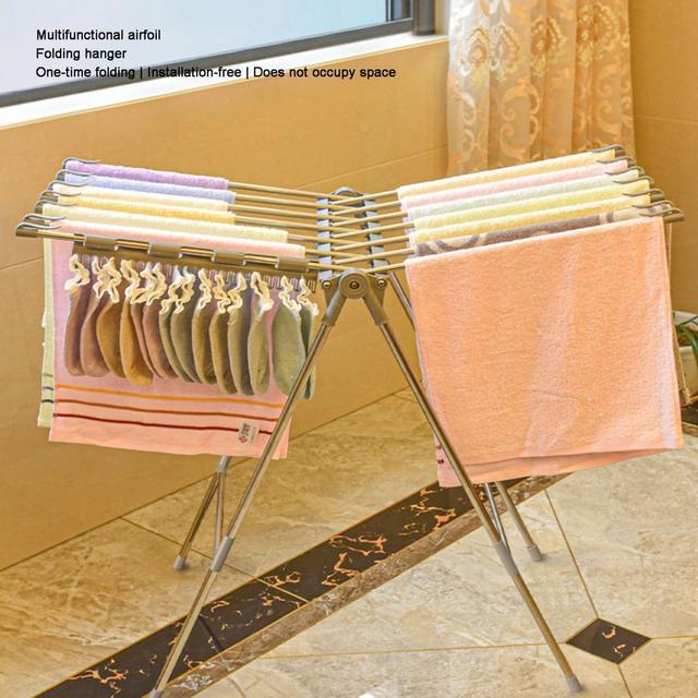 TEMU 1pc 折りたたみ式ステンレス製衣類乾燥ラック、多機能フロアスタンド式洗濯ラック、引き出し式棚付き、省スペースタオルハンガー、各種部屋タイプ用、スタンド式棚