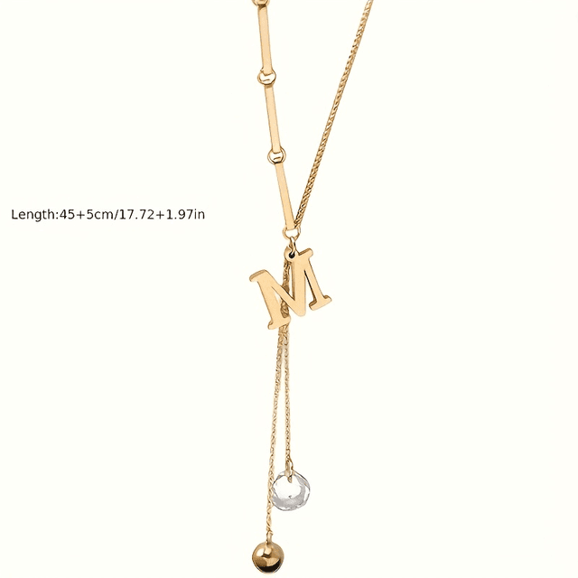 TEMU M Letter Pendant Titanium Steel Necklace Women' Luxury Niche Design Clavicle Chain Necklace Ins Trendy Hip-hop Additions