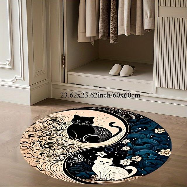 TEMU Yin Yang Cat Pattern Round Area Mat, Suitable For Living Room, Bedroom, Dining Room And Entryway Decor