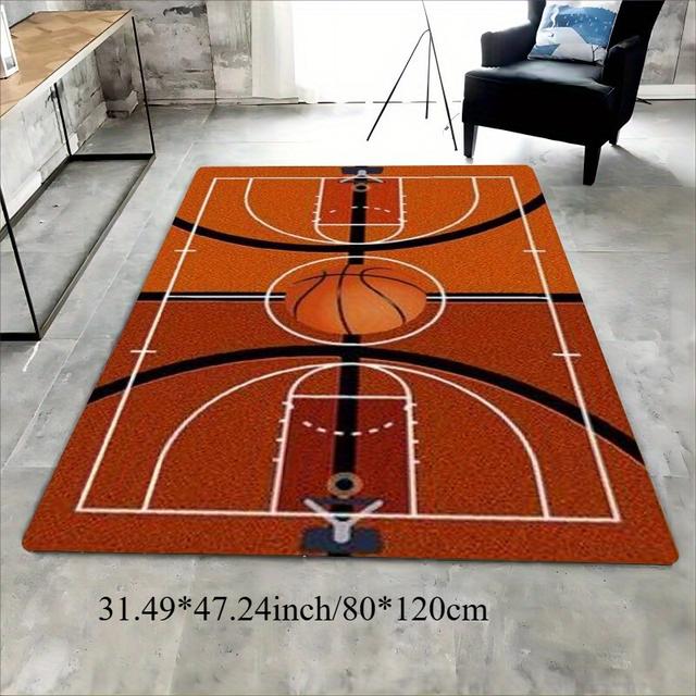 TEMU Soft Absorbent Basketball Court Mat - Non-slip, Machine Washable For Living Room, Bedroom, Entryway - Decor, Basketball Room Decor, Basketball Court Mat