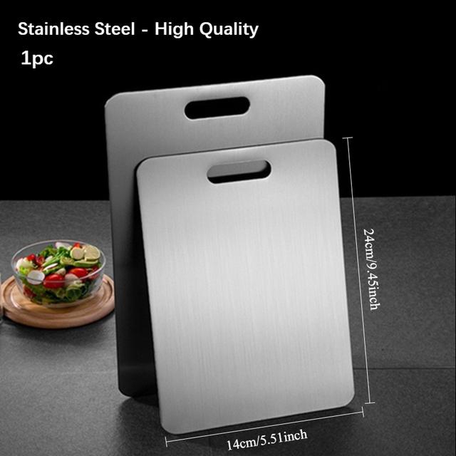 TEMU 1pc Easy-to-clean High-quality Stainless Steel Kitchen Cutting Board - Double-sided, Non-slip For Vegetables, Fruits, And Meats, With Handle, Portable Outdoor Kitchen Utensil, Easy To Store