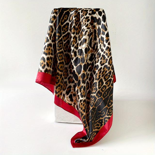 TEMU Chic Leopard Scarf - 90cm, Vintage-inspired Black & White Animal Pattern, Soft Polyester, Versatile Head Wrap Or Shawl For Women, Stylish Headwear | Vintageinspired Design | Texture