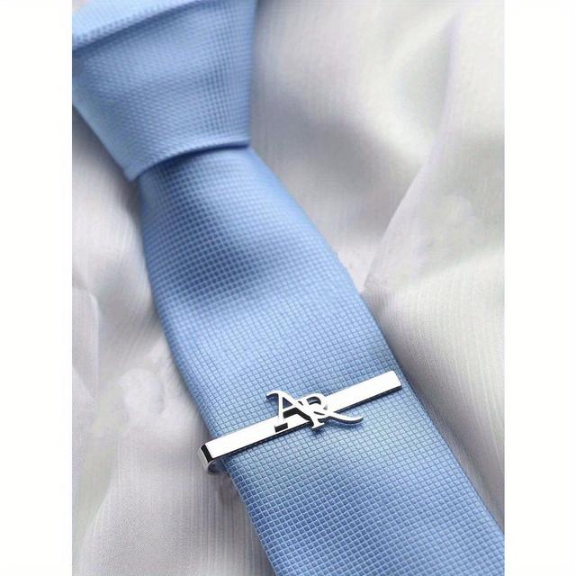 TEMU Personalisierter Krawattenclip für Herren mit Buchstaben, Edelstahl-Buchstaben-Krawattenclip, Brautpaar Hochzeitsschmuck
