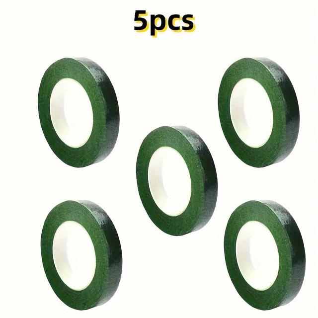 TEMU 5pcs Floral Tape For Bouquet Wrapping, Green Paper Adhesive, For Artificial Flowers And Plant Stems, Diy Crafting And Arranging