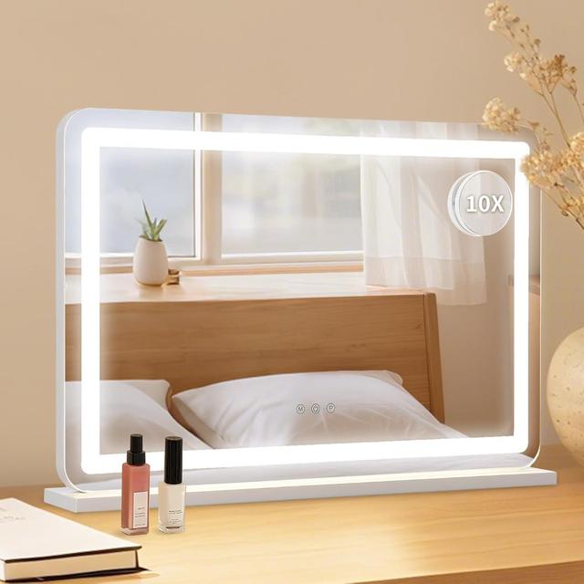TEMU 【女優用ミラー】ミラー テーブルミラー バニティミラー | 3色調色、ステップレス調光、LE付き、壁掛け、10倍拡大鏡、滑り止め、USB Type-Cポート、ポータブル、表面、TOWALLMARKブランド (24.0 X 20.0 インチ)