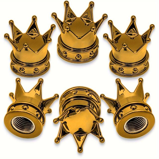 TEMU Crown 5pcs Tapas de Válvula de Neumático Universal de Plástico en Forma de Corona, Cubiertas de Polvo para Ruedas de Motocicleta y Coche, Accesorios de Moda en Blister Pack