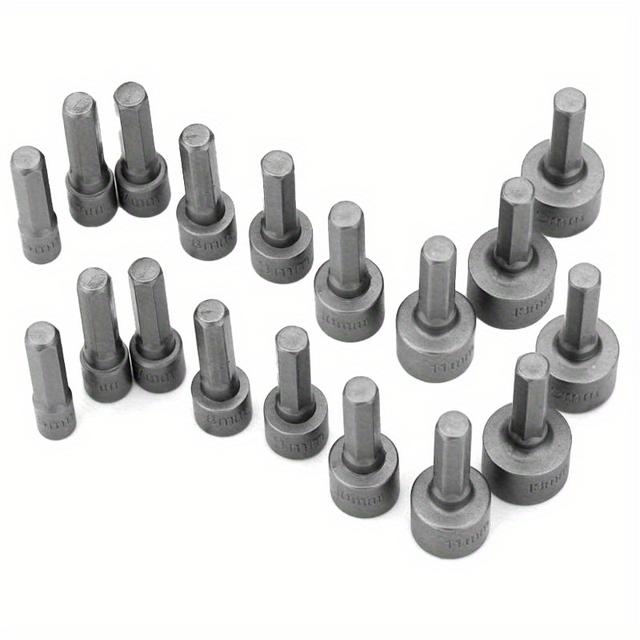 TEMU 18pcs Hex Socket & Nut Driver Set, 5mm-13mm - Chrome Vanadium Steel For Home Diy Projects