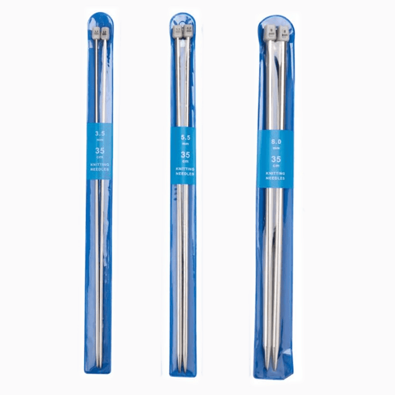 TEMU 6pcs Stainless Steel Single-pointed Knitting Needles, Including 3.5mm, 5.5mm, And 8mm 3 Sizes, 13.78inch Long Needles, Suitable For Knitting Enthusiasts, Can Knit Hats, Scarves, Gloves, Socks
