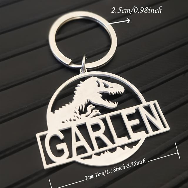 TEMU Custom Engraved Dinosaur Keychain - Stainless Steel, Perfect Birthday Gift For Her, Dinosaur Room Decor
