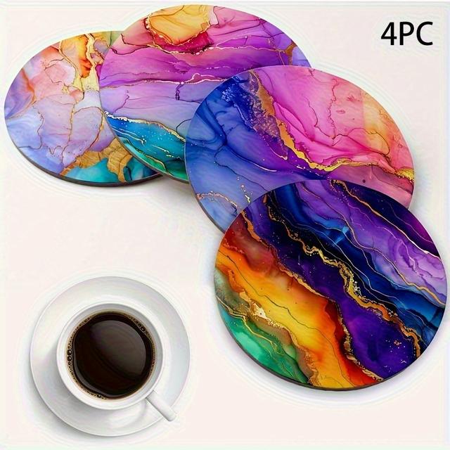 TEMU 4 ks Duhový Mramorovaný Podtácky - Sada Odolných, Protiskluzových Podložek na Nádobí, Ideální do Kuchyně, Jídelny, Pracovního Stolu i Domova, Perfektní pro Večírky a Svátky