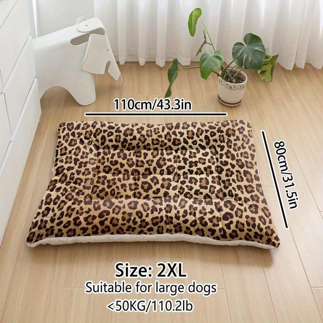 TEMU Extra-large Plush Dog Sofa Bed With Leopard Print , Machine Washable Dog Crate Mat, Suitable For Small, Medium, And Large Dogs, Made Of Soft And Breathable Thick Polyester