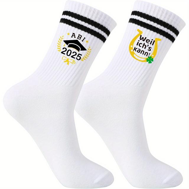 TEMU Funny Abi 2025 " I " Humorous Graduation Exam Socks - Funny Abi, School Gifts, Tennis & Back To School Socks (38-46) - Funny Abi Brand For Exam Outfit 2025 - Machine Washable 2025 Novelty Socks