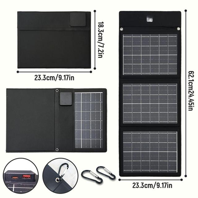 TEMU 3-panel Foldable Solar Charger, Monocrystalline Portable Outdoor Power Bank With /type-c And Usb Outputs, Supports Fast Charging For Phones, Tablets, And Laptops