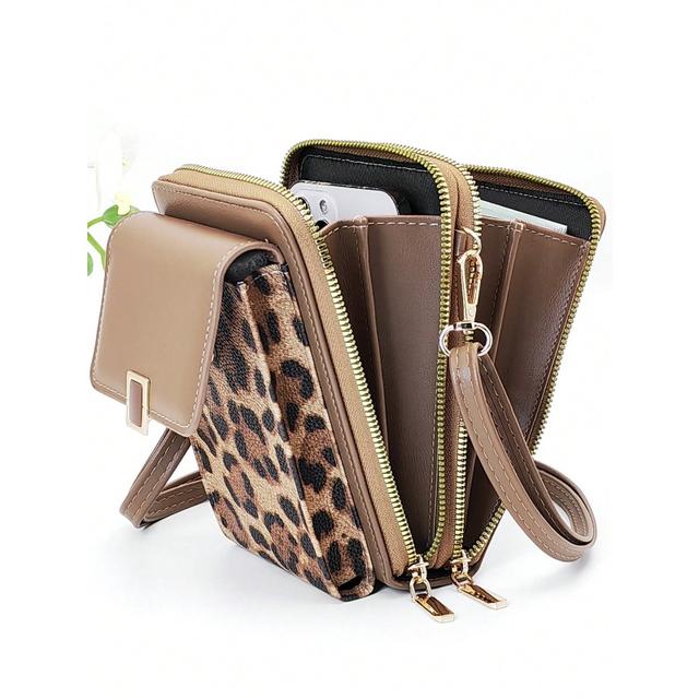 TEMU 新作 バッグ 多機能 大容量 ダブル スマホ財布 おしゃれ シンプル ト ソフト カジュアル 休日 デート レディース財布 パースレオパード
