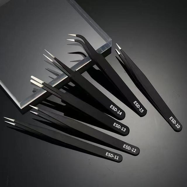 TEMU 6pcs Esd Precision Tweezers Set, Anti-static Stainless Steel Tweezers Kit, Suitable For Electronics, Jewelry, Crafts, And Repair Tools