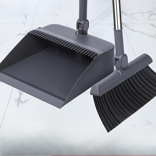 TEMU 1 Set Foldable Broom And Dustpan Combo - Enlarged & Thickened Household Cleaning Tool, Collapsible Rotating Design, 2pcs Multi-functional Sweeping Kit For Home Use