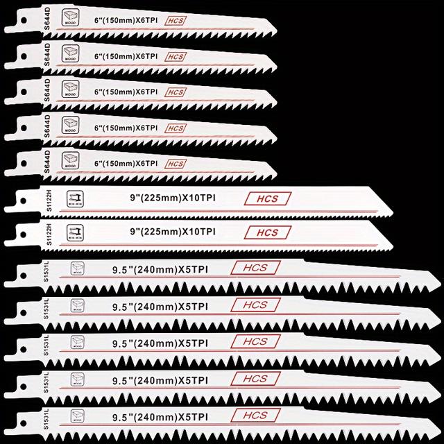 TEMU 12 stuks Stalen Reciprozaagbladen - Gemaakt van Materiaal, Beschikbaar in Verschillende Maten Rangschikking van 24.13 Cm tot 31.75 Cm, Geschikt voor Houtbewerking en Klusprojecten