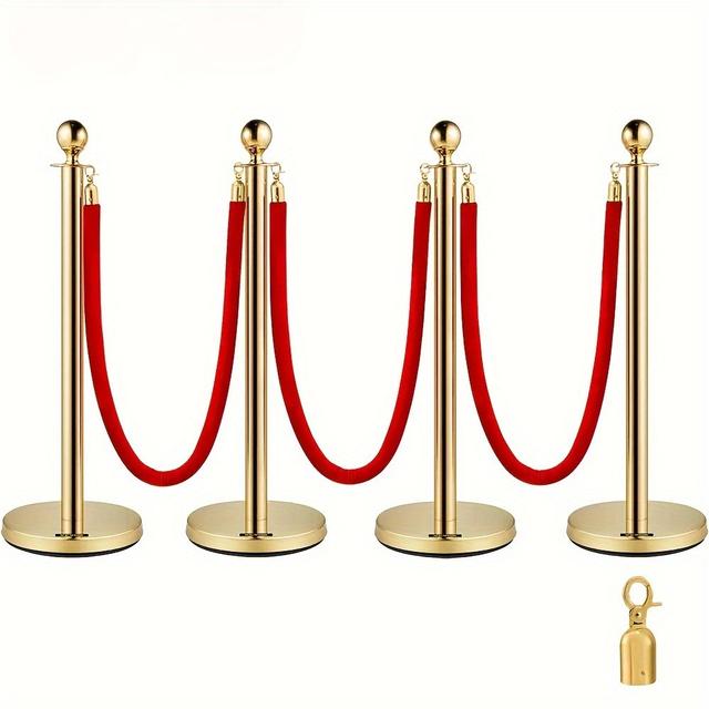 TEMU Post, 4pcs 37in Posts And 3pcs 5 Ft For Red Velvet Ropes, Barriers, Golden Stanchions Post With Ball Top For Red Carpet Poles For Red Carpet, Wedding, Exhibition