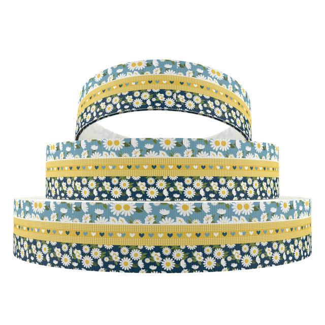 TEMU 5 Yards Daisy Polyester Grosgrain Ribbon - 1 Inch Wide For Gift Wrapping, Wedding, Party Decor, Diy Hair Bows, Crafts, Office Packaging - Non-waterproof, Compatible With Cloth Surfaces