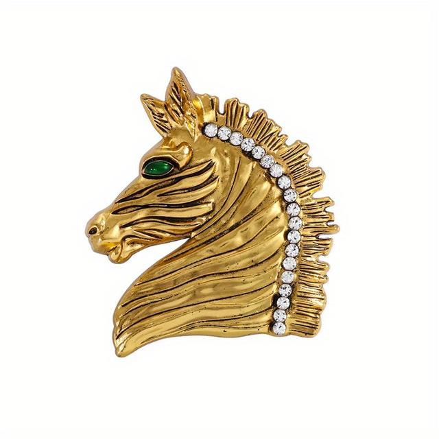 TEMU Brooch หัวม้าประดับเพชรสุดหรู - ปินสัตว์ตามที่, อะลอยสีทองพร้อมประดับเพชรส่องแสง, ของขวัญที่เหมาะสำหรับผู้หญิง, เสื้อผ้าลำลองและงานพิเศษ, ของขวัญสำหรับผู้รักม้า