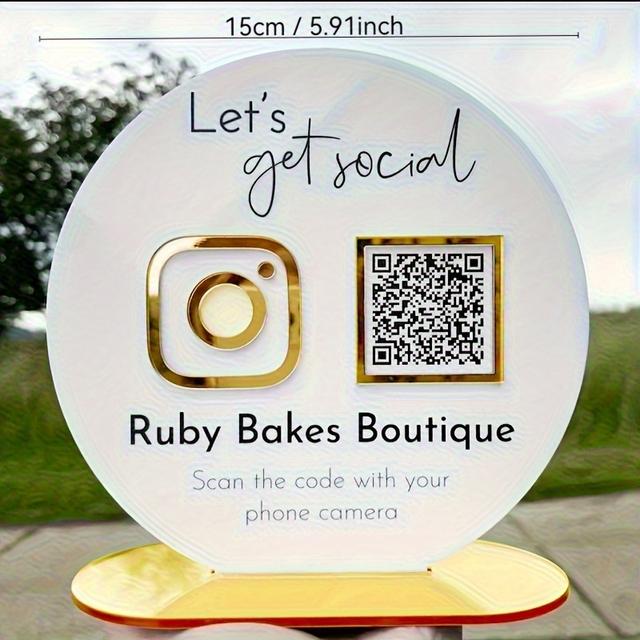 TEMU 15cm/5.91インチ ラウンドアクリル ソーシャル ディス - 「Let's Connect」デザstagramと付き、サロン装飾・・ブランドプロモーションに最適 | ホワイト、ブラック、ピンク、ピンクあり | モダンなスタンド | 耐久性のあるアクリル素材、展示台、ビジネスマーケティングツール、ーデコレーション、高品質、小売店向け