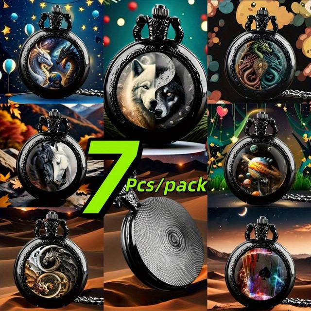 TEMU Set Of 7 Round Medium-sized Classic Pocket Watches, Perfect Gifts For For Birthdays, Halloween, Christmas, And New Year