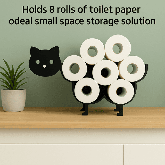 TEMU Black Metal Cat Toilet Paper Holder With - Freestanding Bathroom Organizer, Space-saving Countertop Shelf, For Bathroom, Kitchen, Whimsical Design, Durable Construction, Home Decorators