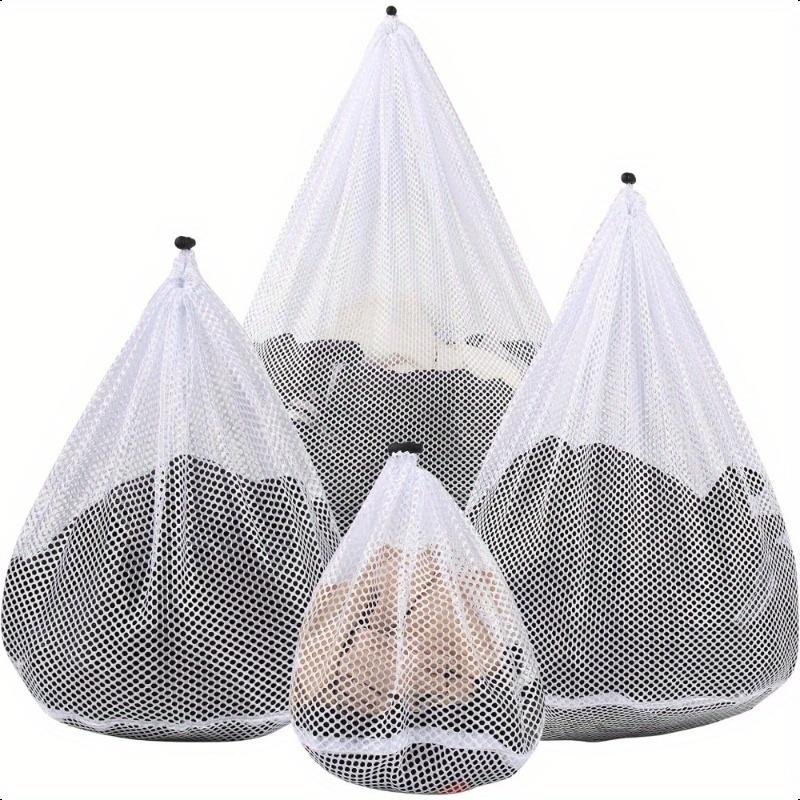 TEMU Set Of 4 Mesh Laundry Bags Designed For Washing Clothes, Underwear, Lingerie, And Bed, Featuring A Durable Drawstring Closure In 4 Different Sizes