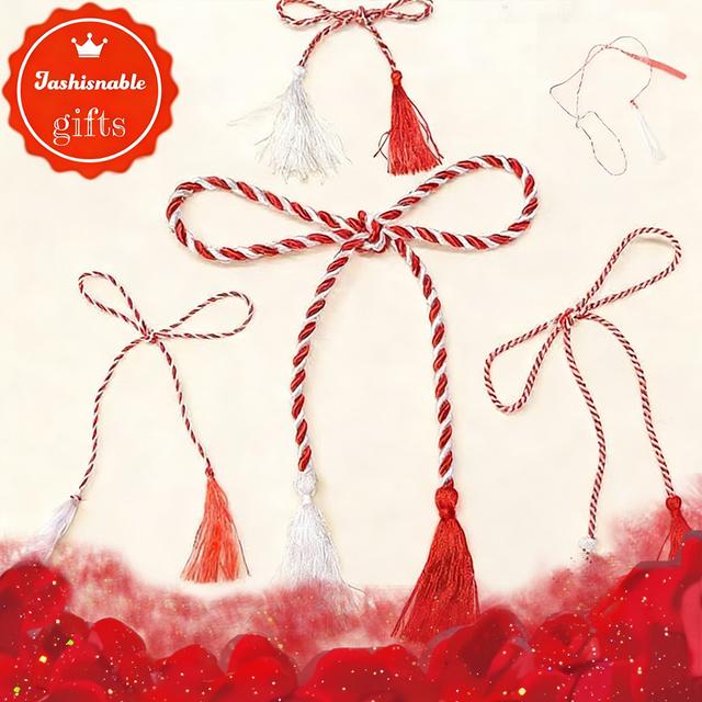 TEMU 4er-Set handgemachte rote weiße Quaste | Martisor 2026, bringt Glück, Accessoire im Volksstil, geeignet zum Paaren mit Schmuck und Geschenkboxen