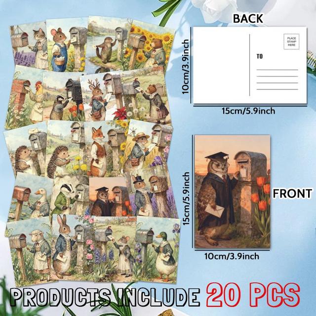 TEMU 20pcs Postcard Set – Animal Postcards In Scenes, Collectible Home Decor, Scrapbooking, Greeting Cards (4 X 6 Inches)