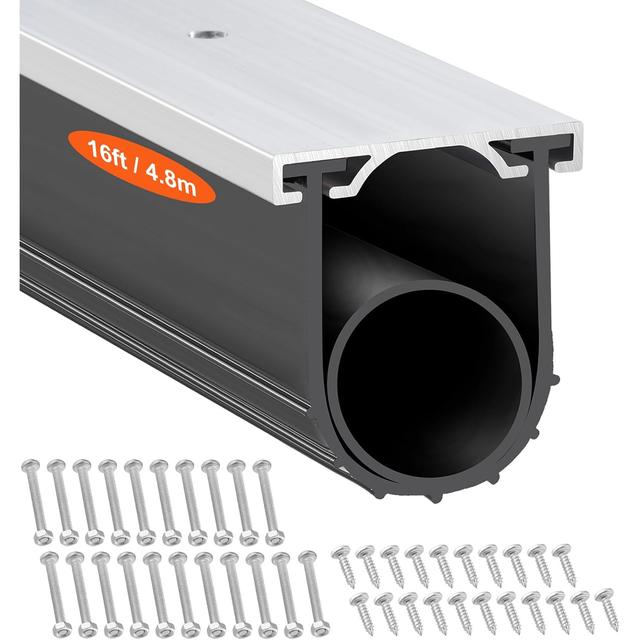 TEMU 16ft U Shape Garage Door Bottom Seal | Rubber Weather Stripping Kit With Aluminum Track Retainer, Pre Drilled Holes, 5 16 Inch T Ends, 3 3/4 Inch Width For Insulation And Draft Protection