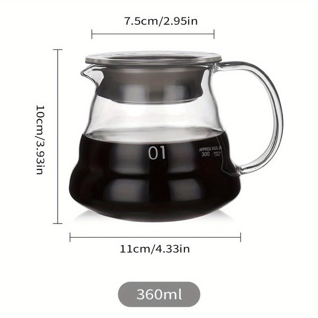 TEMU Elegant Clear Glass Coffee Carafe With Lid- Drip Coffee Makers, Heat-resistant Borosilicate Glass, Available In 360ml, 600ml, 800ml Sizes