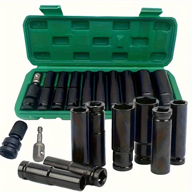 TEMU 11pcs 1/2” Impact Wrench Socket Set With Adapter - Carbon Steel, 10-24mm Internal Hex Tool For Automotive Repair, Includes Portable Storage Case