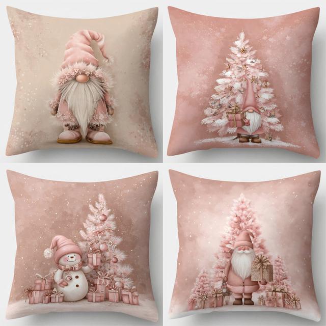 TEMU 4er-Set Weihnachtskissenbezug Weihnachtsbaum Schneemann Weihnachtsmann Kissenhülle 17,7 Zoll * 17,7 Zoll einseitig bedruckt Weihnachtsdeko Sofa Lendenstütze Kissenbezug ohne Kissenkern