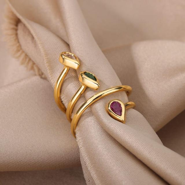 TEMU 1pc Colorful Synthetic Zirconia Ring For Women, Adjustable Open Band With Micro-pave Stones