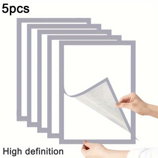 TEMU ชุดสติ๊กเกอร์เฟรมภาพแม่เหล็ก PVC ขนาด A4 5 ชิ้น, โปรเทคเตอร์แสดงผลติดผนังแบบติดเองสำหรับใบอนุญาตธุรกิจและใบรับรอง, ตกแต่งห้อง, แถบแฟลช