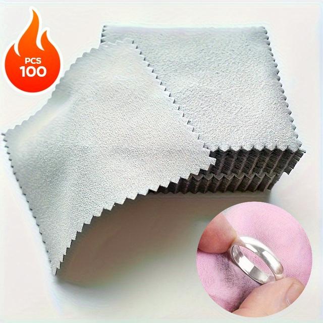 TEMU 100pcs Of Thick Jewelry Polishing Cloth, Double-sided, Mirror End, Suitable For Musical Instruments And , Jewelry Care | Practical Jewelry | Durable Cleaning Cloth