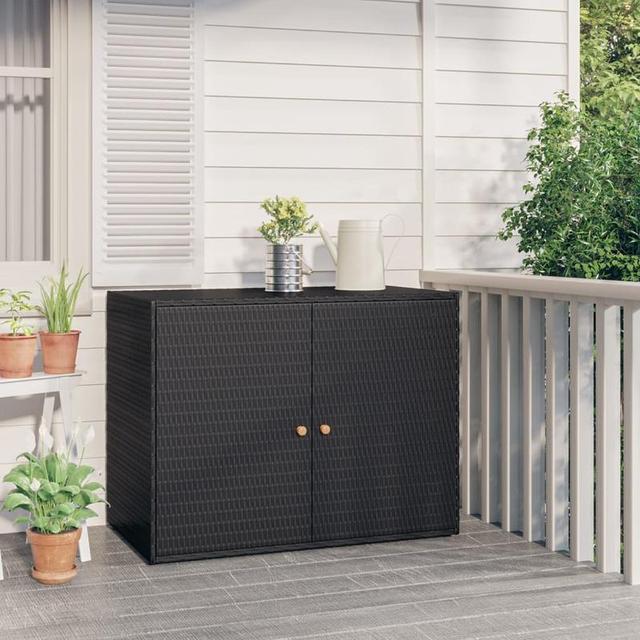TEMU Garden Cabinet Black 100x55.5x80cm Poly Rattan, Box, Cabinet, Rack For Outdoor Storage