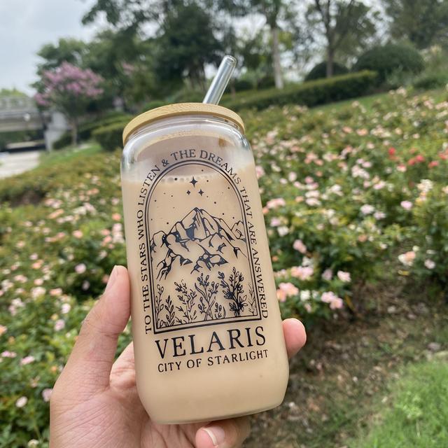 TEMU Vaso de Vidrio Mountains de 10oz - Reutilizable, de Calidad para Café y con Diseño de Impresión de , Ideal para Bebidas Frías, Solo a - Idea de Regalo Única, Vaso de Café, ,