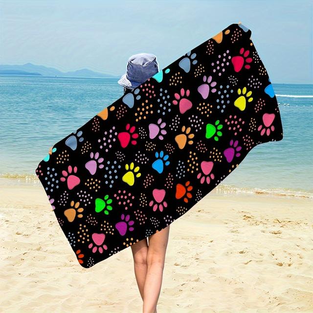TEMU Una toalla de mano colorida con de pata de mascota - ¡Perfecta para de días ! Es , absorbente y se seca rápidamente, lo que la ideal para nadar, acampar y bañarse